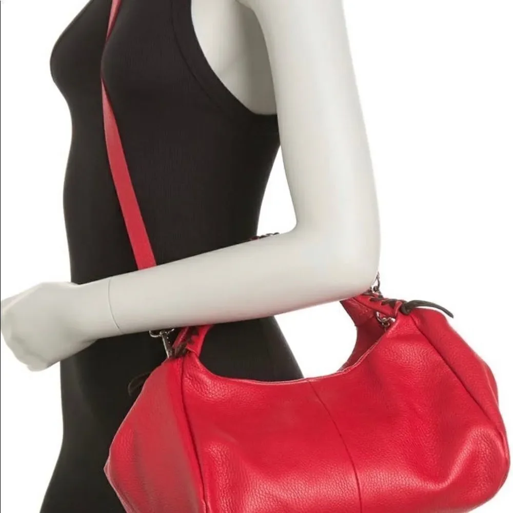 GIULIA Massari top handle bag pebbled red leather removable shoulder strap